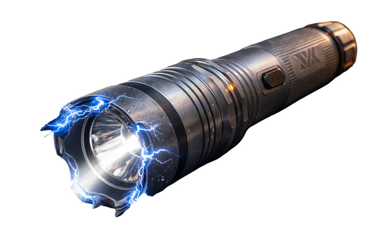 Silver Safety Flashlight Stun Shock Rechargeable Super Bright LED with Holster