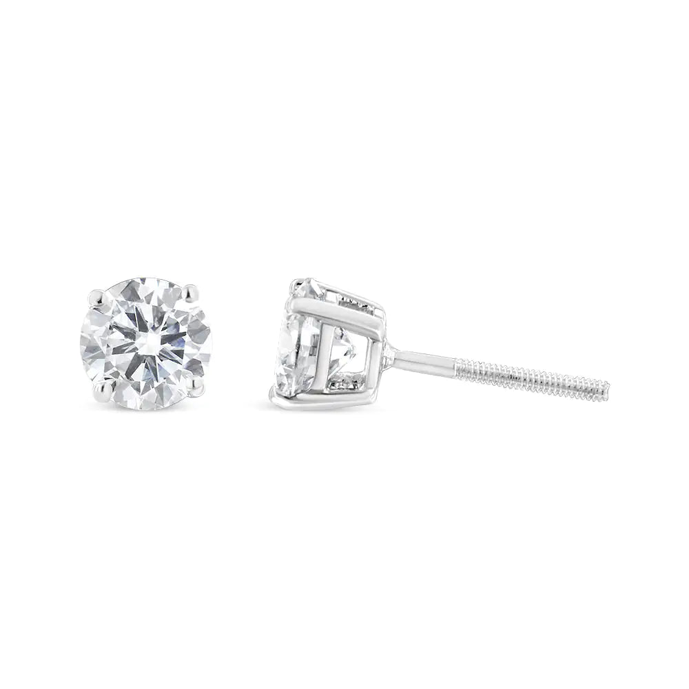 14K White Gold 2.00 Cttw Lab Grown Round Brilliant-Cut Diamond Classic 4-Prong Stud Earrings with Screw Backs (F-G color, VVS2-VS1 Clarity) - Anti Spier 