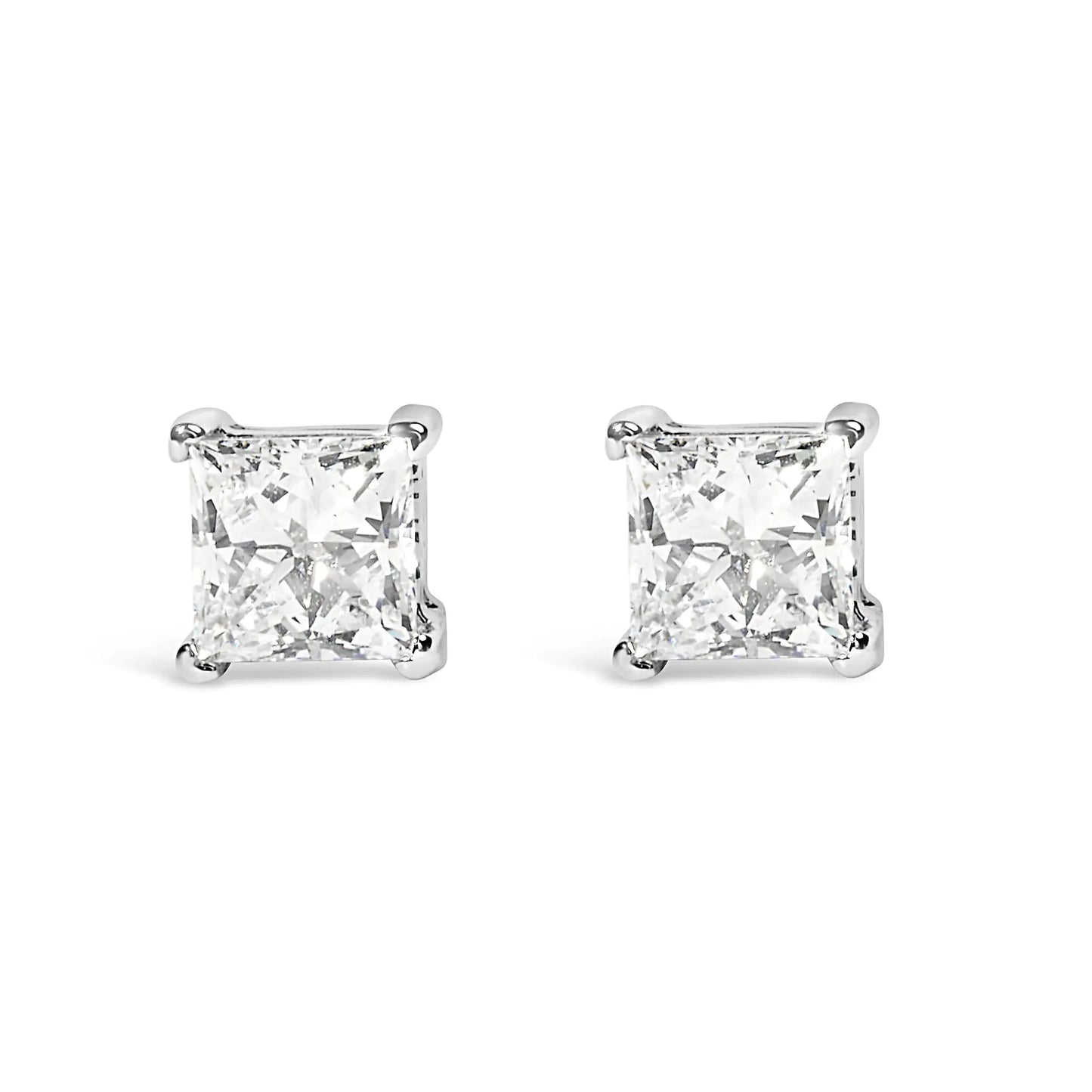 14K White Gold Princess Cut Lab-Grown Diamond Solitaire Stud Earrings (F-G Color, VS2-SI1 Clarity) - Anti Spier 