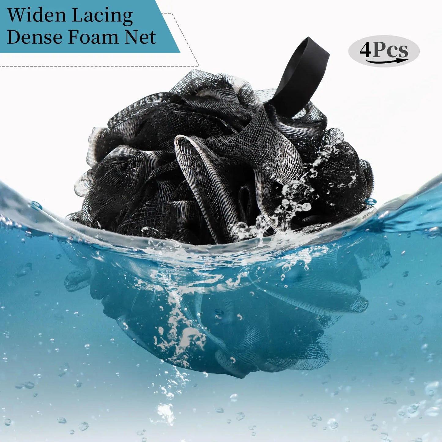 Bath Loofah Shower Sponge Body Back Scrubber Soft Mesh Shower Puffs Exfoliating Loofa for Women & Men Bath Accessories Cleaning Tool (4Pack 60G Black, Charcoal Black) 1 Count (Pack of 4)