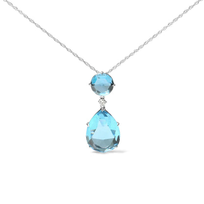 18K White Gold Diamond Accent and Round London Blue Topaz and Pear Cut Sky Blue Topaz Dangle Drop 18" Pendant Necklace (G-H Color, SI1-SI2 Clarity) - Anti Spier 