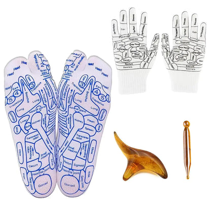 Keboygym Reflexology Socks and Glove|Acupressure Reflexology Socks and Glove with Tools|Foot and Hand Massage Tool for Neuropathy & Trigger Point Relief (Woman+Glove)