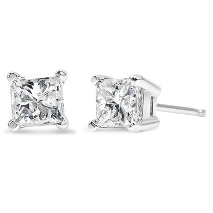 14k White Gold 1/5 Cttw Princess-cut Diamond Petite Stud Earrings (I-J, I2-I3) - Anti Spier 