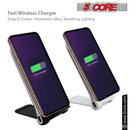 5Core Fast Wireless Charger 2Pack Qi Certified 10W Wireless Charging Stand w Sleep-Friendly Light - Anti Spier 