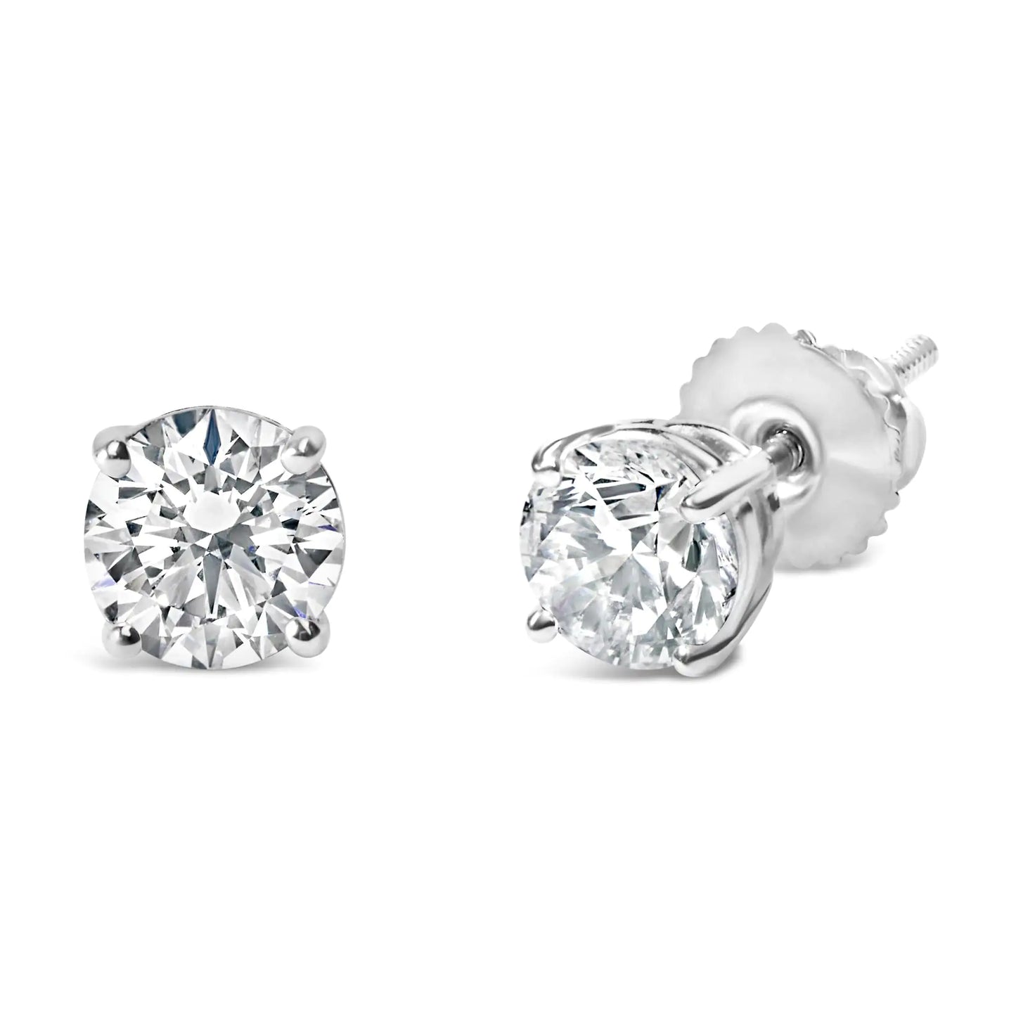 IGI Certified 14K White Gold 1 1/2 Cttw Round Diamond Solitaire Stud Earrings with Screwbacks (G-H Color, I1-I2 Clarity) - Anti Spier 