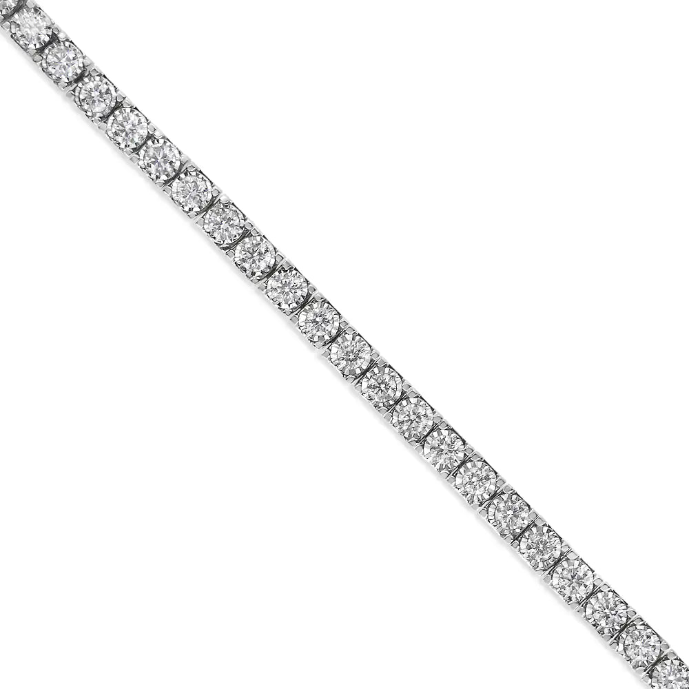 14K White Gold 2.0 Cttw Miracle Set Round-Cut Lab Grown Diamond Illusion 7" Tennis Bracelet (F-G Color, VS2-SI1 Clarity) - Anti Spier 