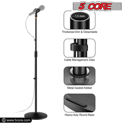 5 Core Mic Stand Round Base  Height Adjustable Universal Microphone Mount Stands