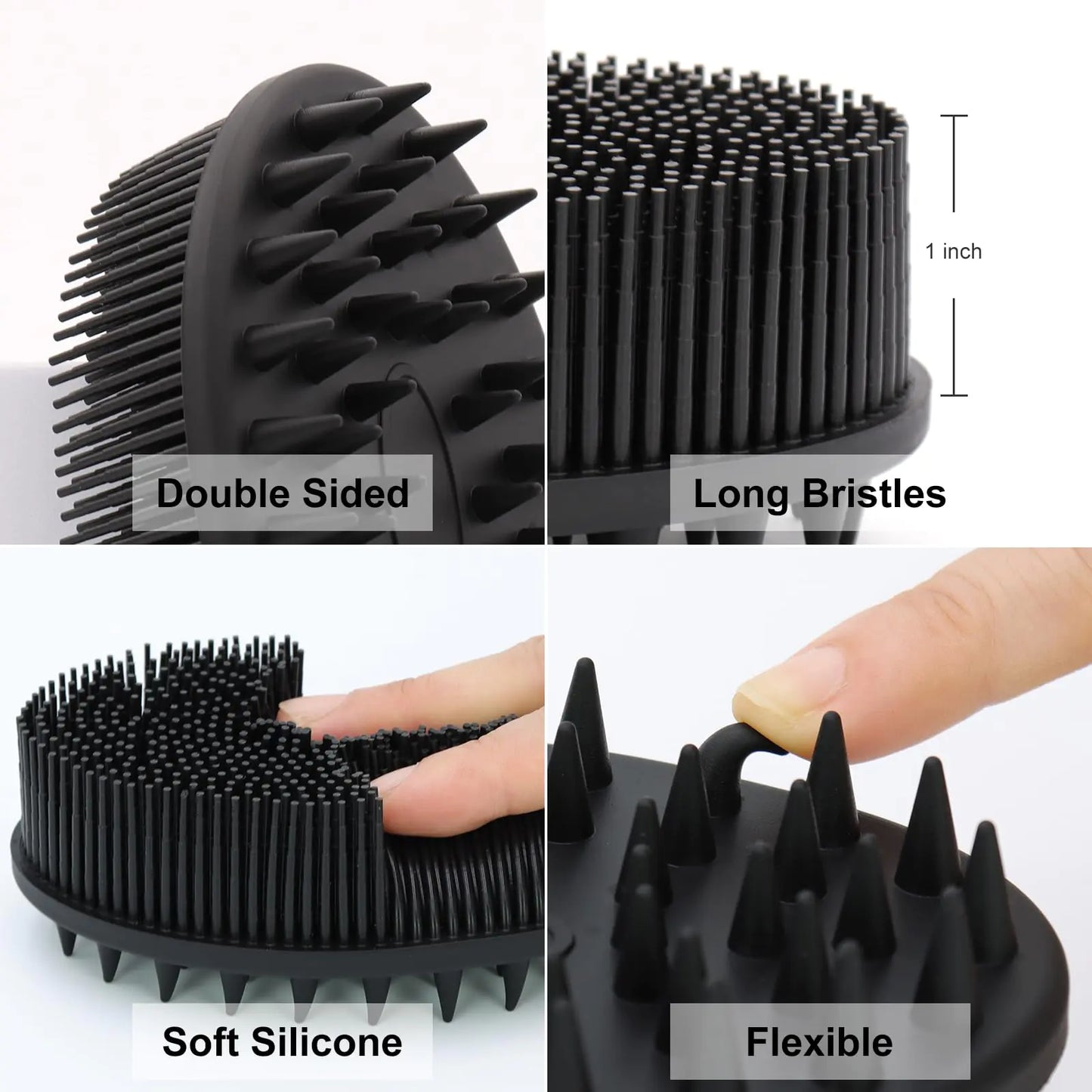 Upgrade Body Scrubber and Hair Shampoo Brush, All in One, Premium Silicone Loofah, Exfoliating Body Brush, Shower Scrubber for Body, Scalp Massager for Women, Men, Pet (1PC Black)