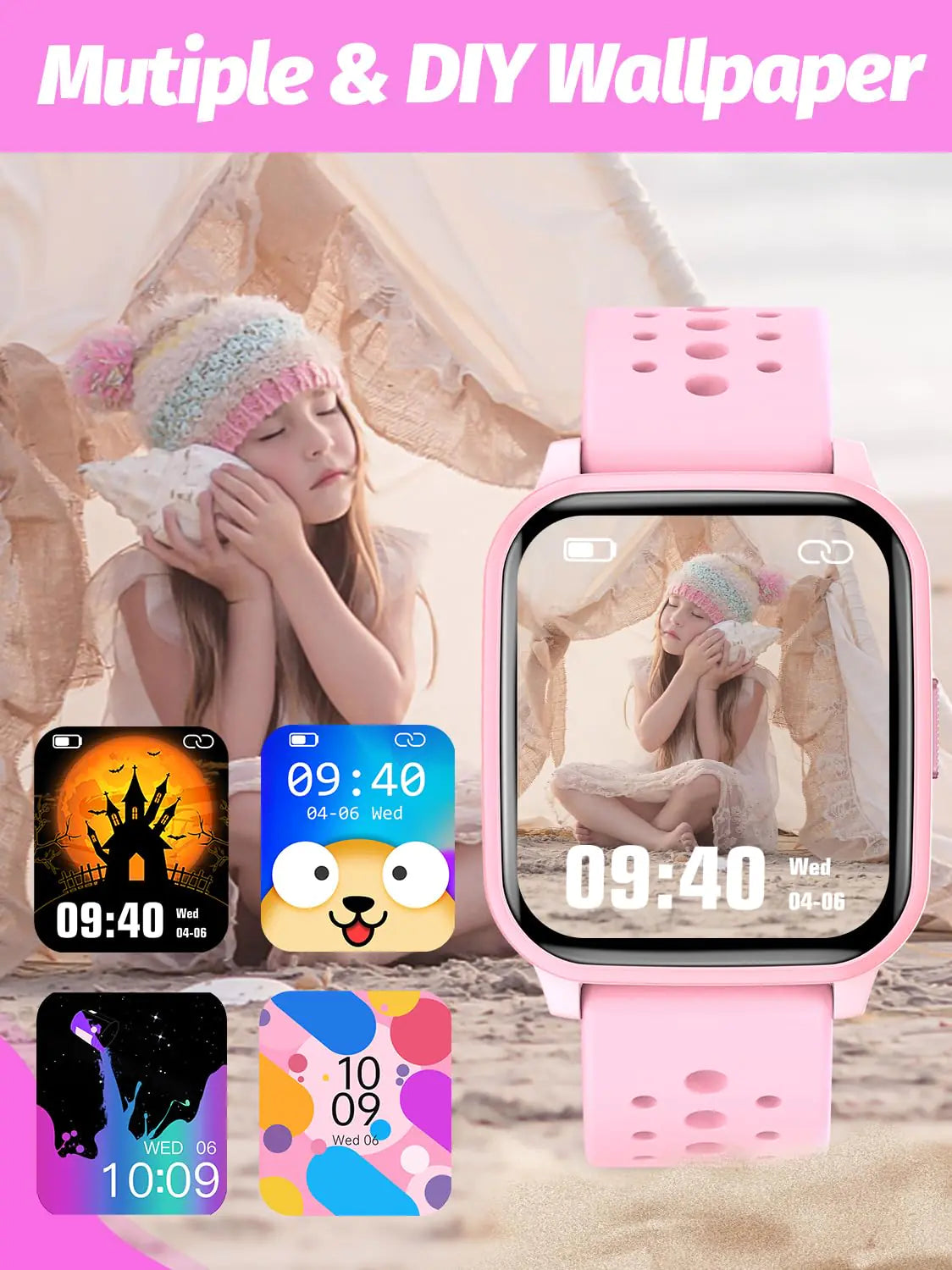 Kids Smart Watch Girls Boys, Smart Watch for Kids Game Smart Watch Gifts for 4-16 Years Old with Sleep Mode 20 Sports Modes 5 Games Pedometer Birthday Gift for Boys Girls (Pink) Pink