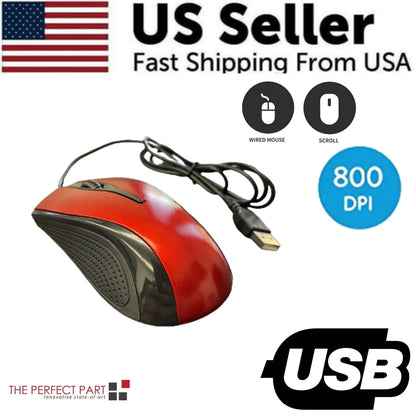 USB 2.0 Optical Wired Scroll Wheel Mouse For PC Laptop Notebook Desktop Red Mice