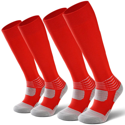 IRAMY Compressive Soccer Socks Ankle Compression Support Coolmax Wicking Anti-Slip Football Baseball Softball 1/2/3 Packs Small Red-two Packs