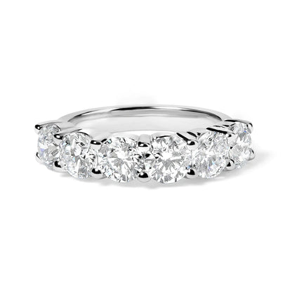 14K White Gold 3.0 Cttw Lab-Grown Diamond Shared Prong Set 6 Stone Band Ring (G-H Color, VS2-SI1 Clarity) - Anti Spier 