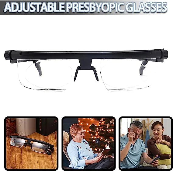 Dial Adjustable Glasses Variable Focus For Reading Distance Vision Eyeglasses US