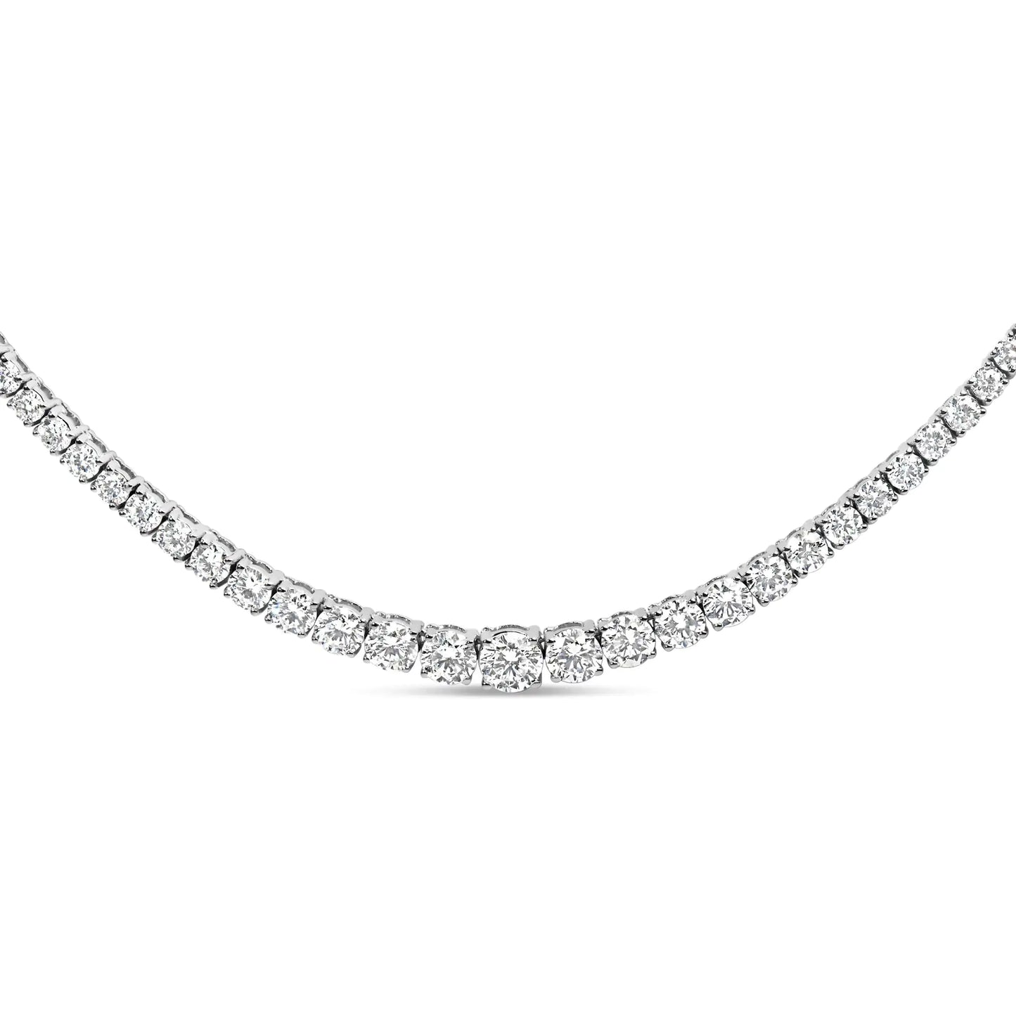 14K White Gold 10.0 Cttw Graduated Lab-Grown Diamond Tennis Necklace (F-G Color, VS2-SI1)  - 18" Inches - Anti Spier 