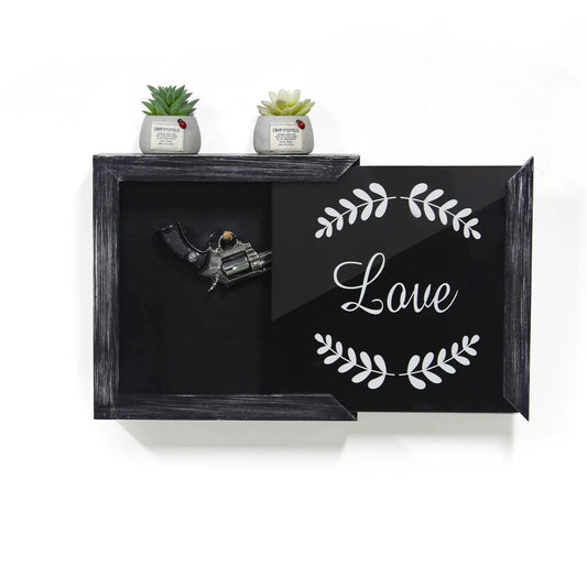 GIASSVIO Concealment Shelf for Pistols Wall Safe Hidden Gun Storage Furniture Cabinet Shelf Secret Decor Wooden Handgun Box for Home Dorm Indoor Picture FrameBlack