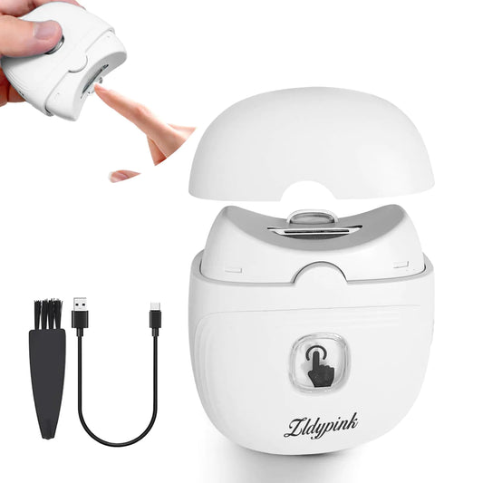 ZLDYPINK Automatic Electric Nail Clipper White with 2 Speeds Light Rechargeable Safety Baby Nail Clippers with Nail Scraps Storage Electric Fingernail Clipper for Baby Kids Adults Seniors