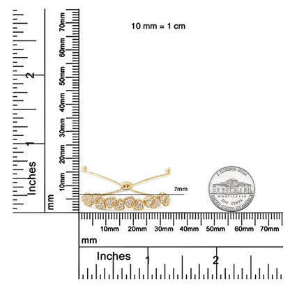 Yellow Gold Plated .925 Sterling Silver 1/2 Cttw Diamond Sideways Hearts Bolo Bracelet (H-I Color, I1-I2 Clarity) - 4”-10” Adjustable - Anti Spier 