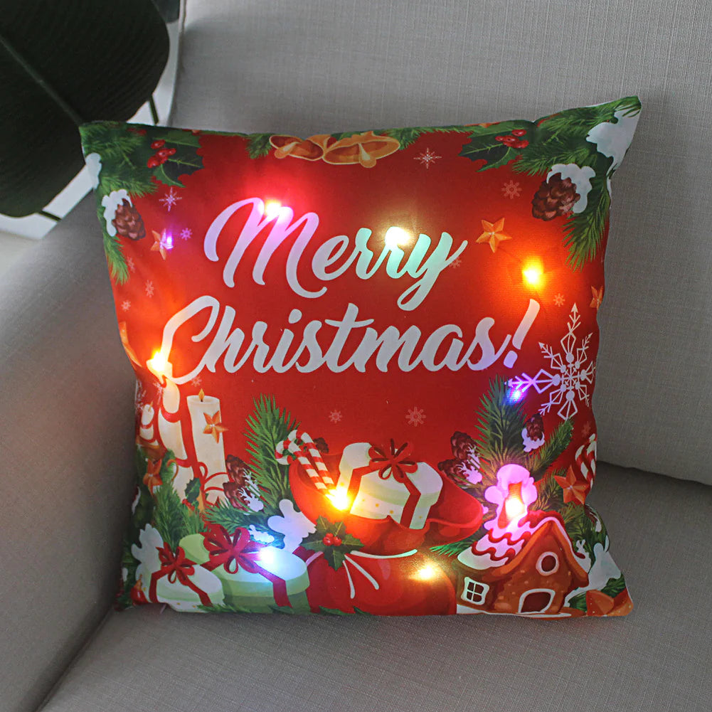 Super Soft Plush Christmas LED Lantern Pillowcase