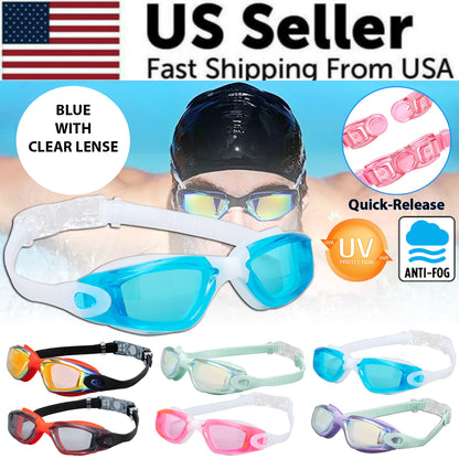 Clear Comfortable Swimming Goggles UV- Anti-Fog Swim Glasses Mirror Adult & Kids