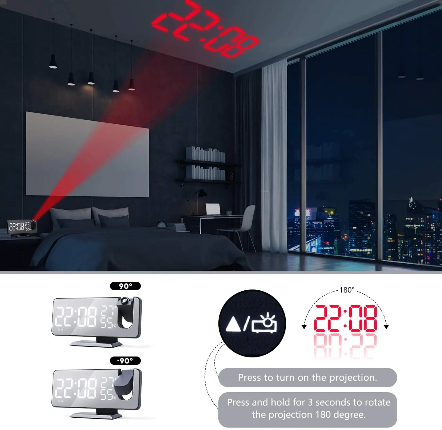 LED Projection Digital Alarm Clock Phone Charger