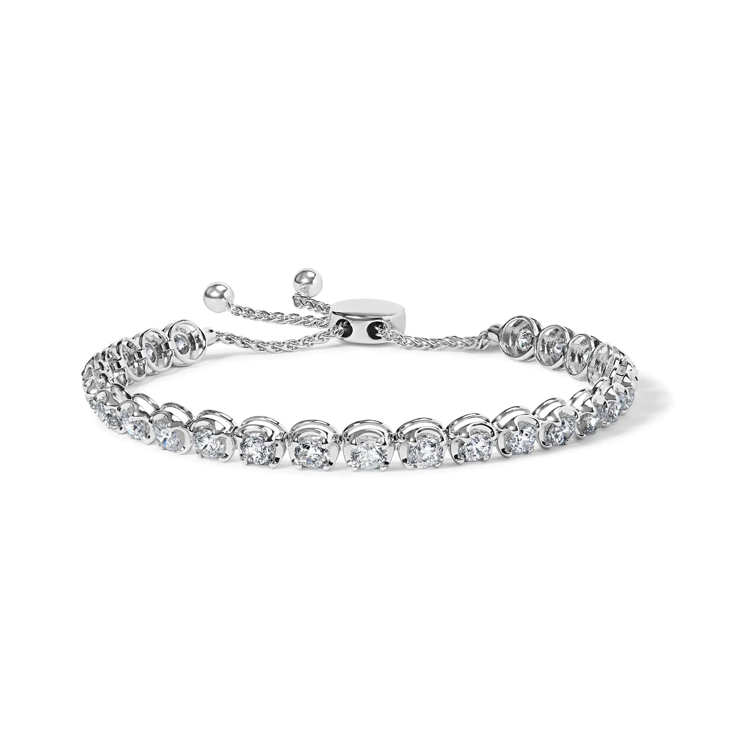 14K White Gold 6.00 Cttw Diamond 4”-10” Adjustable Bolo Tennis Bracelet (I-J Color, I1-I2 Clarity) - Anti Spier 