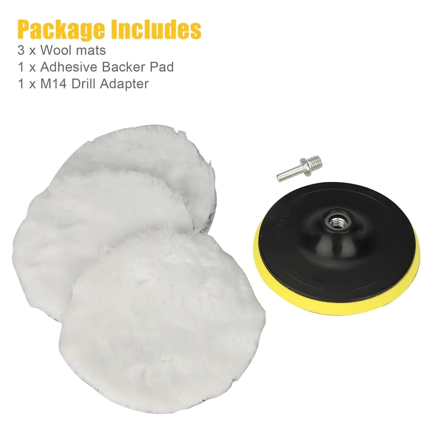 5PCS 6" Buffing Polishing Pad Wool Wheel Mop Kit For Car Polisher Drill Adapter