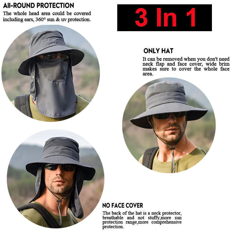 Wide Brim Sun Hat UV Protection Bucket Cap For Hiking Camping Fishing Safari Men - Anti Spier 