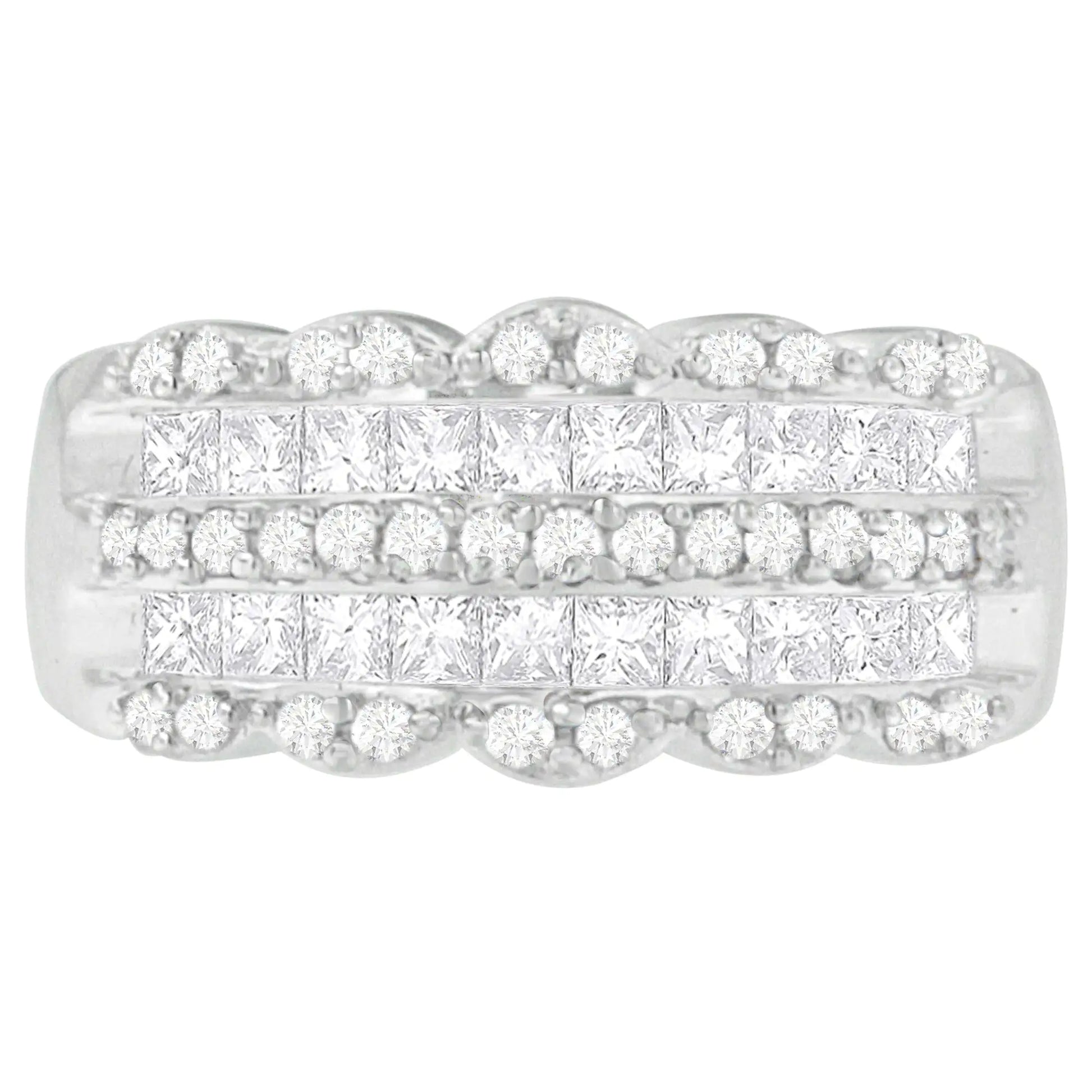 14K White Gold 1 1/7ct. TDW Round and Princess-Cut Diamond Ring(H-I, SI2-I1) - Anti Spier 