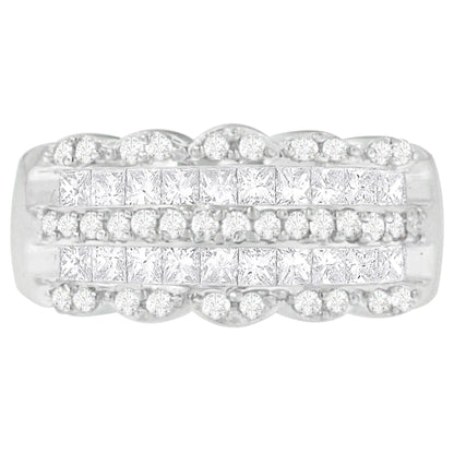 14K White Gold 1 1/7ct. TDW Round and Princess-Cut Diamond Ring(H-I, SI2-I1) - Anti Spier 