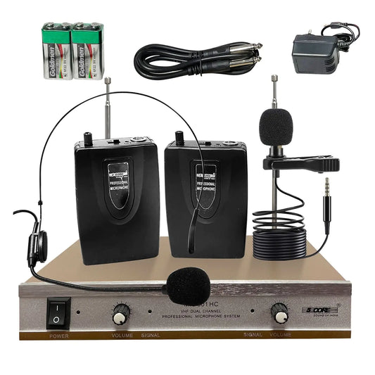 5Core Wireless Microphones w 1 Headset 1 Collar Mic + Receiver Microfono Inalambrico