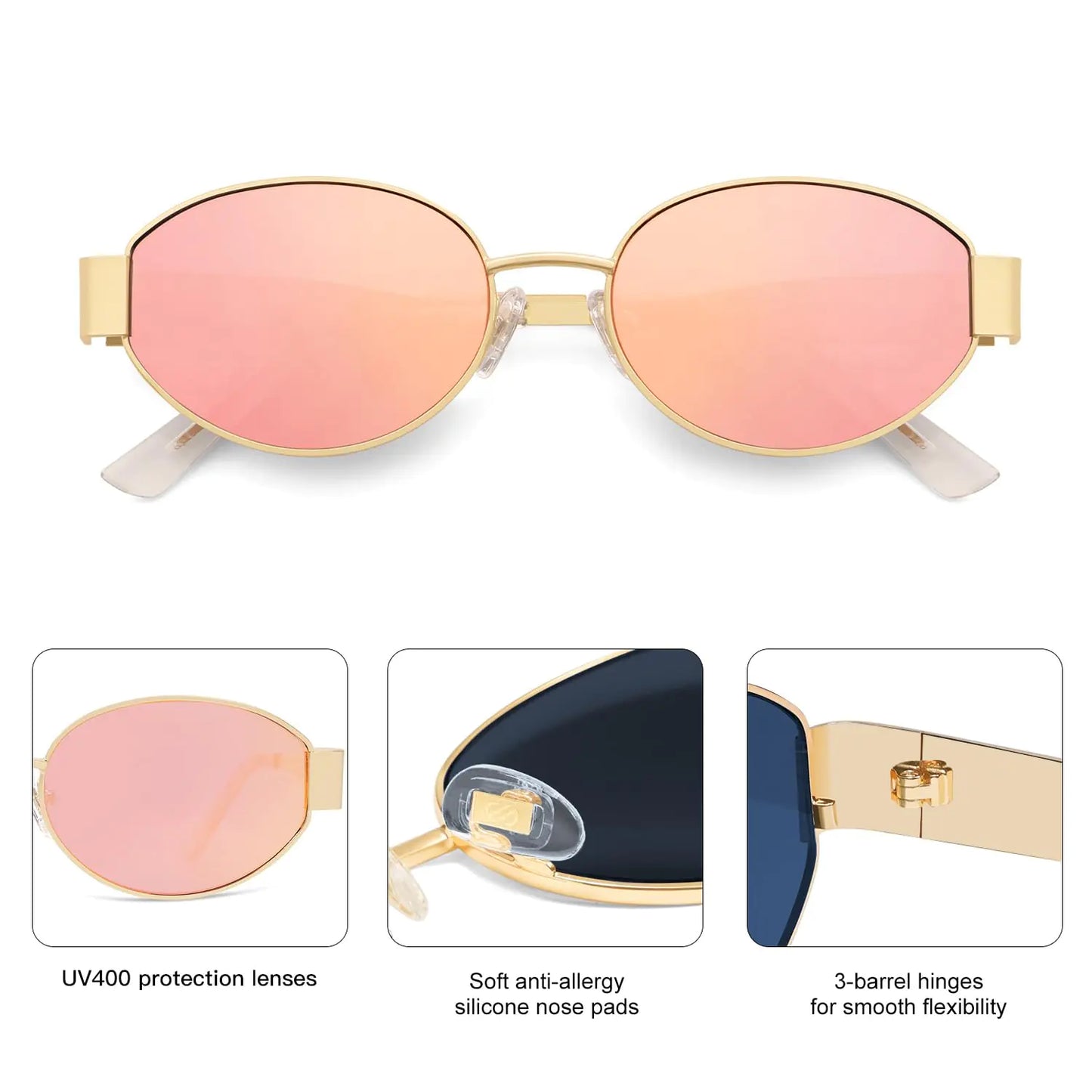 SOJOS Retro Oval Sunglasses for Women Men Trendy Sun Glasses Classic Shades UV400 Protection SJ1217 Gold/Grey