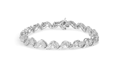 14K White Gold 2.00 Cttw Diamond Cluster and Spiral Link Bracelet (I-J Color, I1-I2 Clarity) - 7" - Anti Spier 