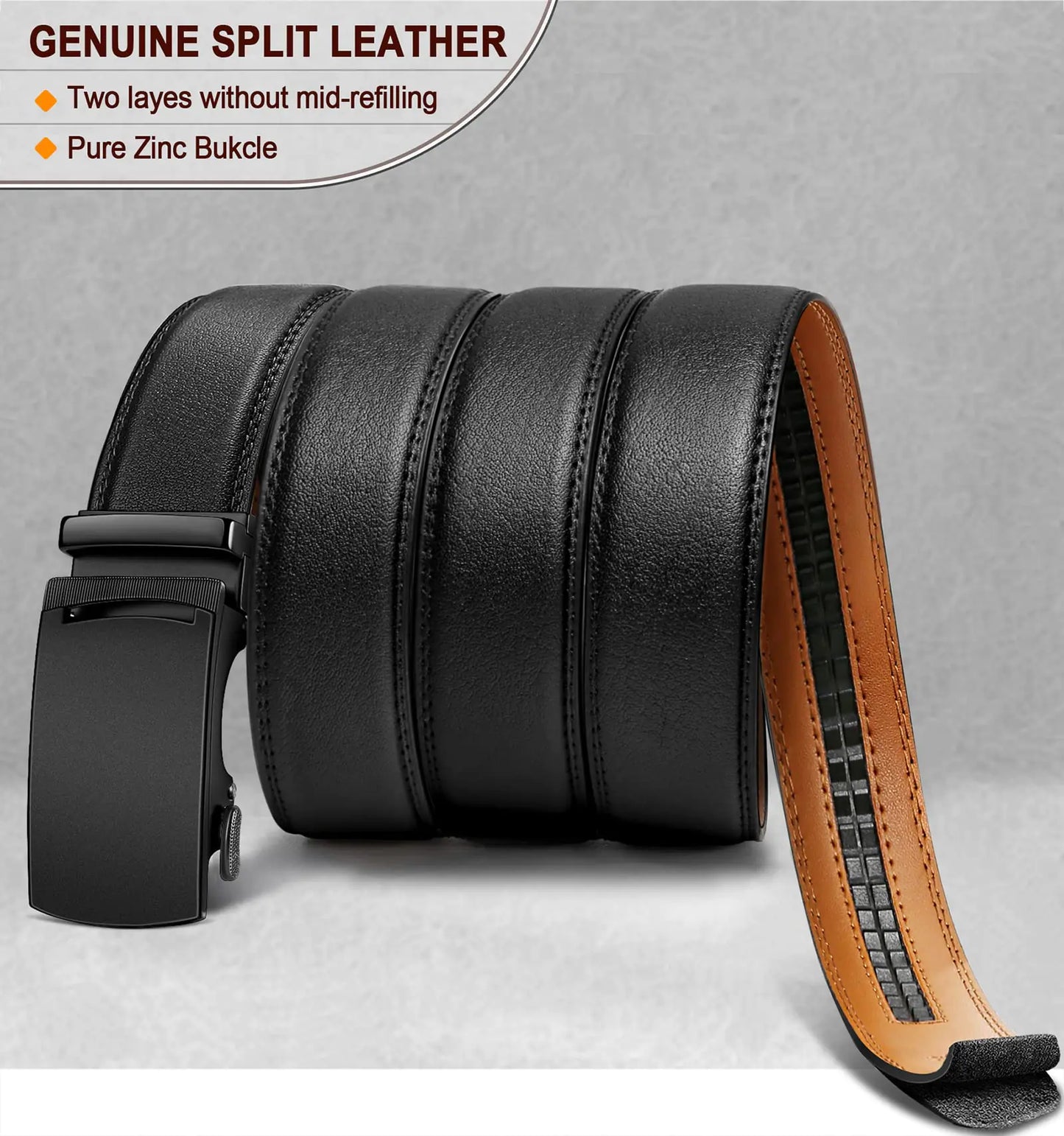 BULLIANT Men's Belt,Slide Ratchet Belt For Gift Men Dress Pant Shirt Oxfords,Trim To Fit Black847 44"-52"Waist Adjustable