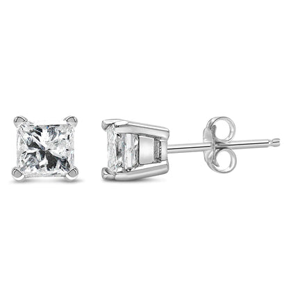 14K White Gold Princess Cut Lab-Grown Diamond Solitaire Stud Earrings (F-G Color, VS2-SI1 Clarity) - Anti Spier 