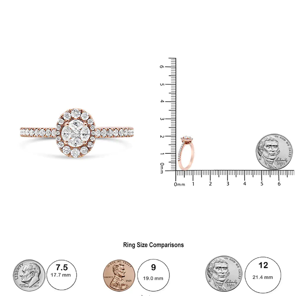 18K Rose Gold 1/2 Cttw Composite Marquise Composite Diamond Oval Shaped Halo Engagement Ring (F-G Color, VS1-VS2 Clarity) - Anti Spier 