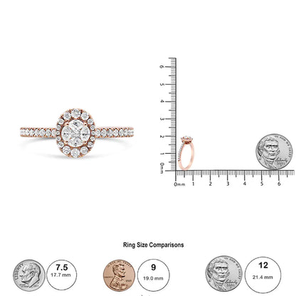 18K Rose Gold 1/2 Cttw Composite Marquise Composite Diamond Oval Shaped Halo Engagement Ring (F-G Color, VS1-VS2 Clarity) - Anti Spier 