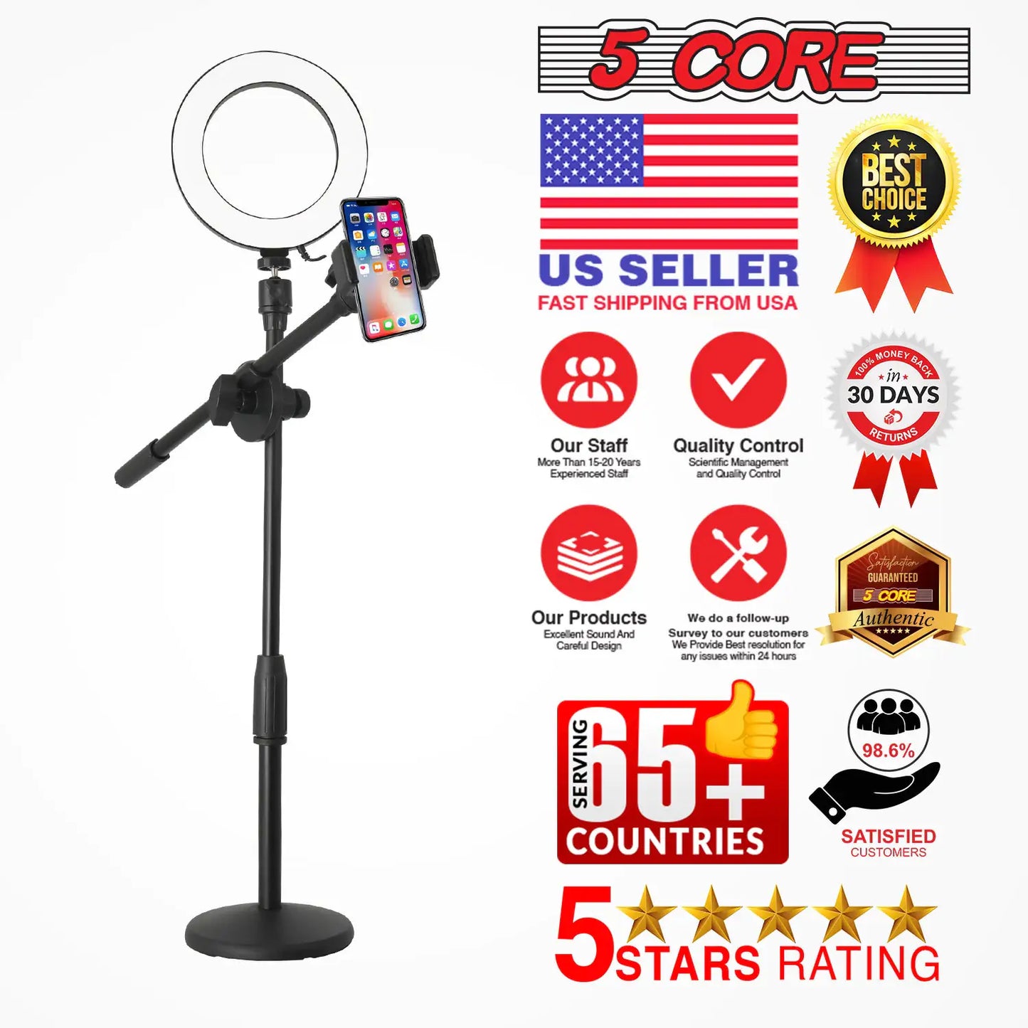 6 inch Ring Light with Cell Phone Stand Adjustable Ring light Angle  LED Circle Light w Phone Holder