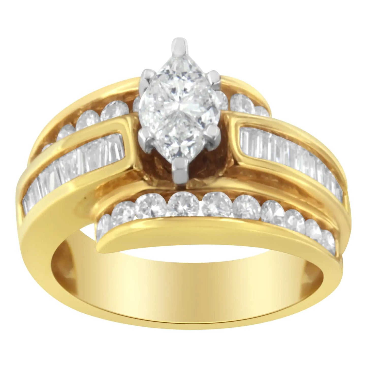 14KT Two-Toned Diamond Cocktail Ring (1 1/3 cttw, H-I Color, SI1-SI2 Clarity) - Anti Spier 