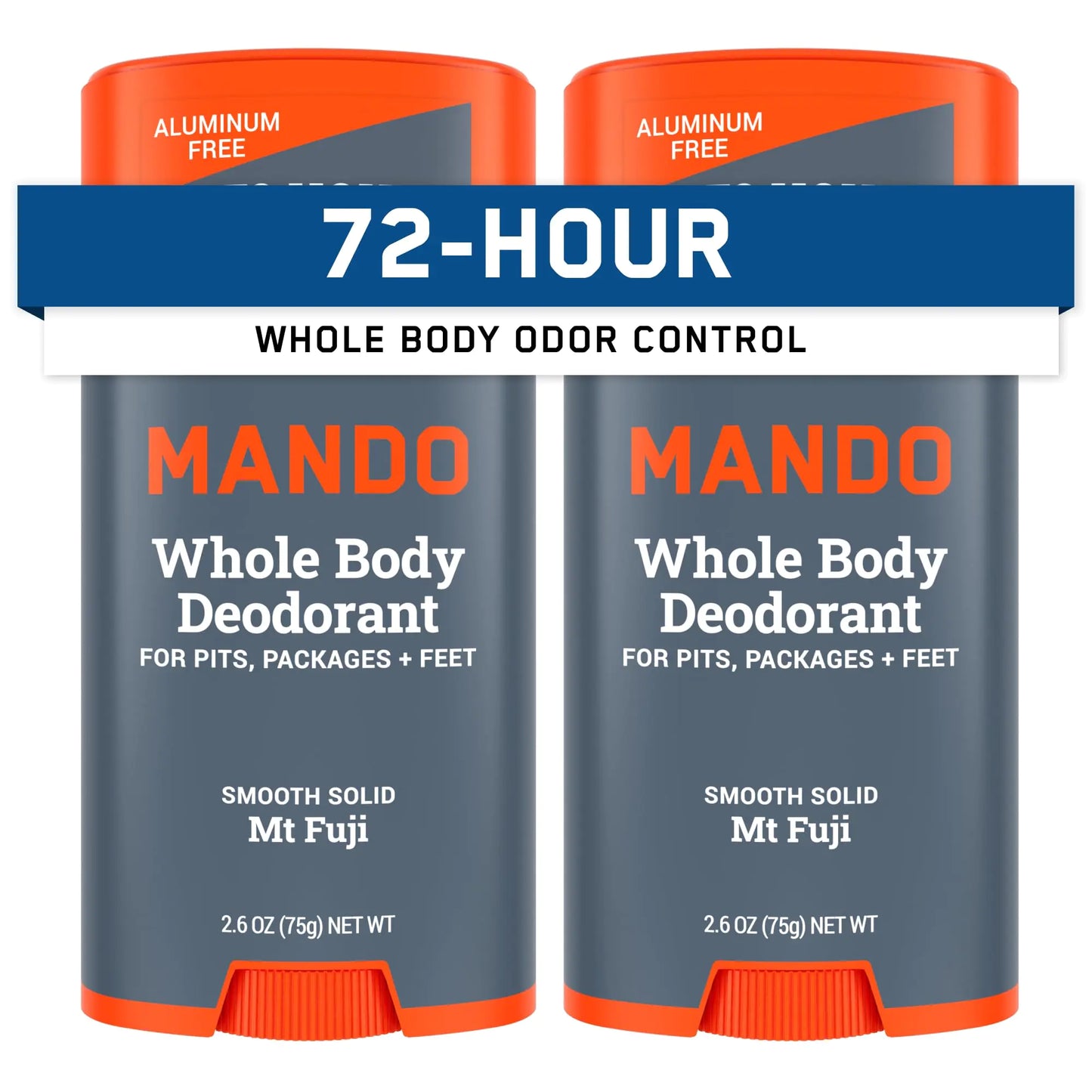 Mando Whole Body Deodorant For Men - Smooth Solid Stick - 72 Hour Odor Control - Aluminum Free, Baking Soda Free, Skin Safe - 2.6 ounce (Pack of 2) - Mt Fuji