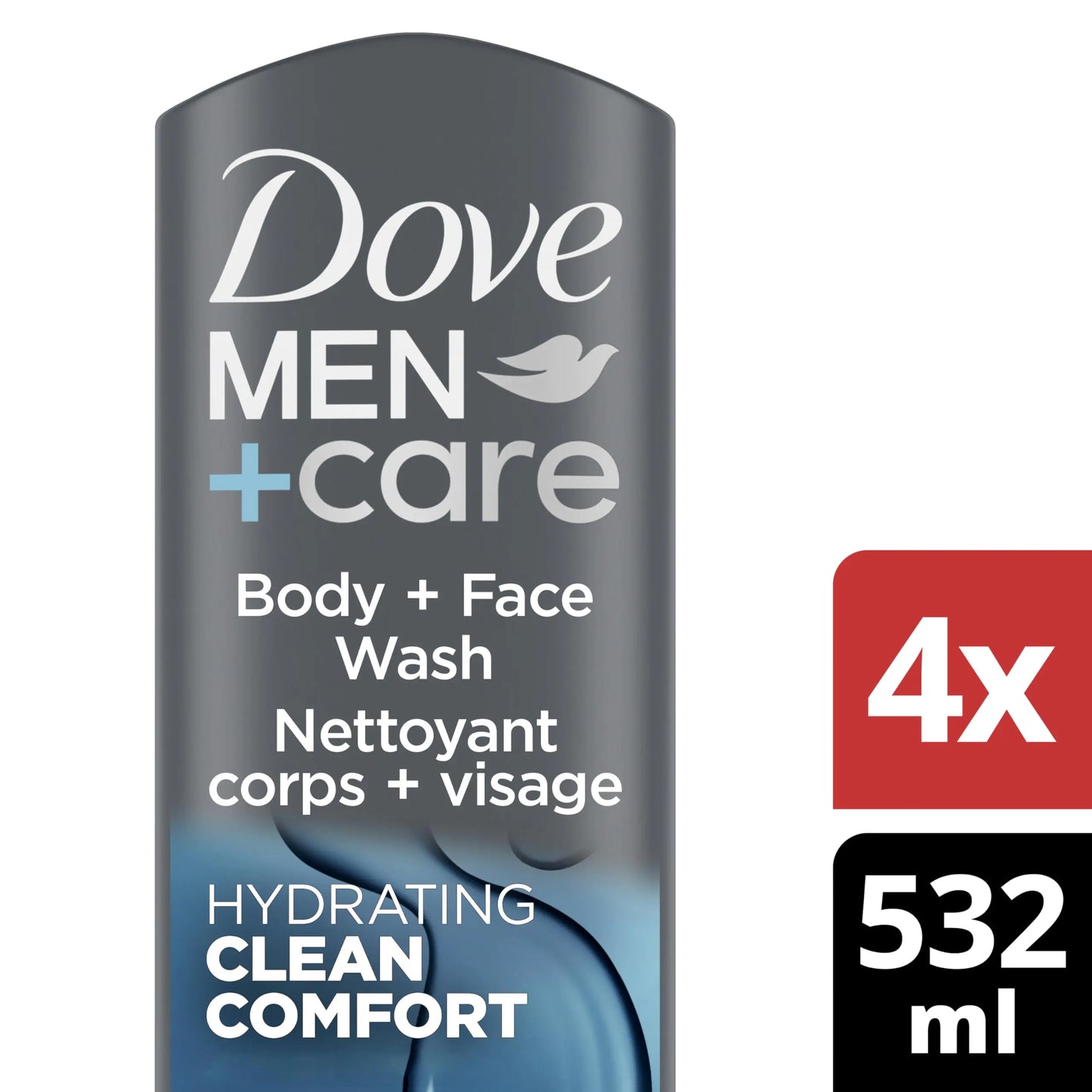 DOVE MEN + CARE Body and Face Wash Clean Comfort 4 Count for Healthier and Stronger Skin Effectively Washes Away Bacteria While Nourishing Your Skin, 18 oz 1.13 Pound (Pack of 4)