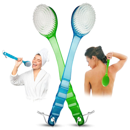 2 Pack Back Scrubber Shower Brush with 14 inch Long Handle Soft Bristles Full Body Skin Exfoliator for Bath Wet or Dry Brush for Men & Women