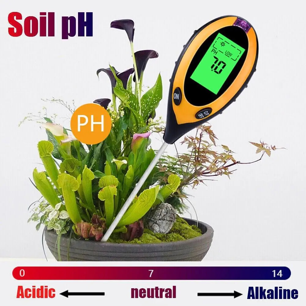 4 In 1 LCD Digital Soil Tester PH Water Moisture Temperature Sunlight Plant Test