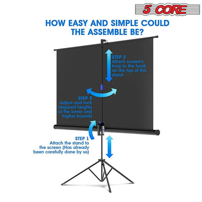 5Core Projector Screen with Tripod Stand  72" 4:3 Ultra HD Anti-Crease Indoor Outdoor Projection