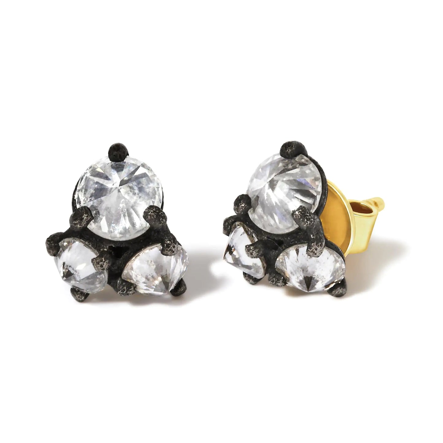 14K Yellow Gold and Black Oxidized Reverse Set 1 1/4 Cttw Diamond Trio Stud Earrings (I-J Color, I1-I2 Clarity) - Anti Spier 