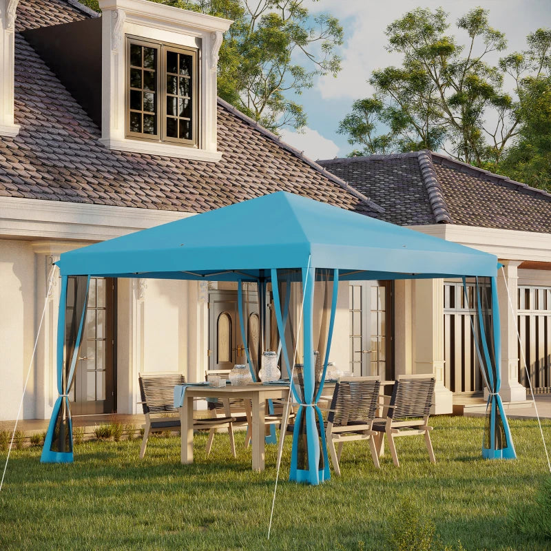 Outsunny 10' x 10' Pop Up Canopy Tent with Netting, Instant Gazebo, Screen House Room with Carry Bag, Height Adjustable, for Outdoor, Garden, Patio, Camping, Light Blue by Dropsure