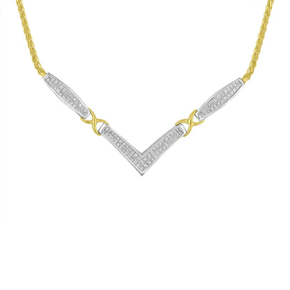 14K Yellow and White Gold 2.0 Cttw Princess Cut Diamond Flared and X-Station V Shaped 18” Franco Chain Statement Necklace (H-I Color, SI2-I1 Clarity) - Anti Spier 