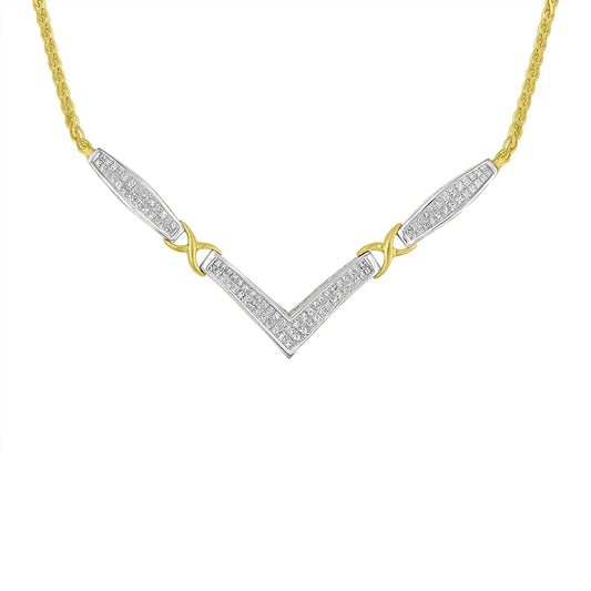 14K Yellow and White Gold 2.0 Cttw Princess Cut Diamond Flared and X-Station V Shaped 18” Franco Chain Statement Necklace (H-I Color, SI2-I1 Clarity) - Anti Spier 