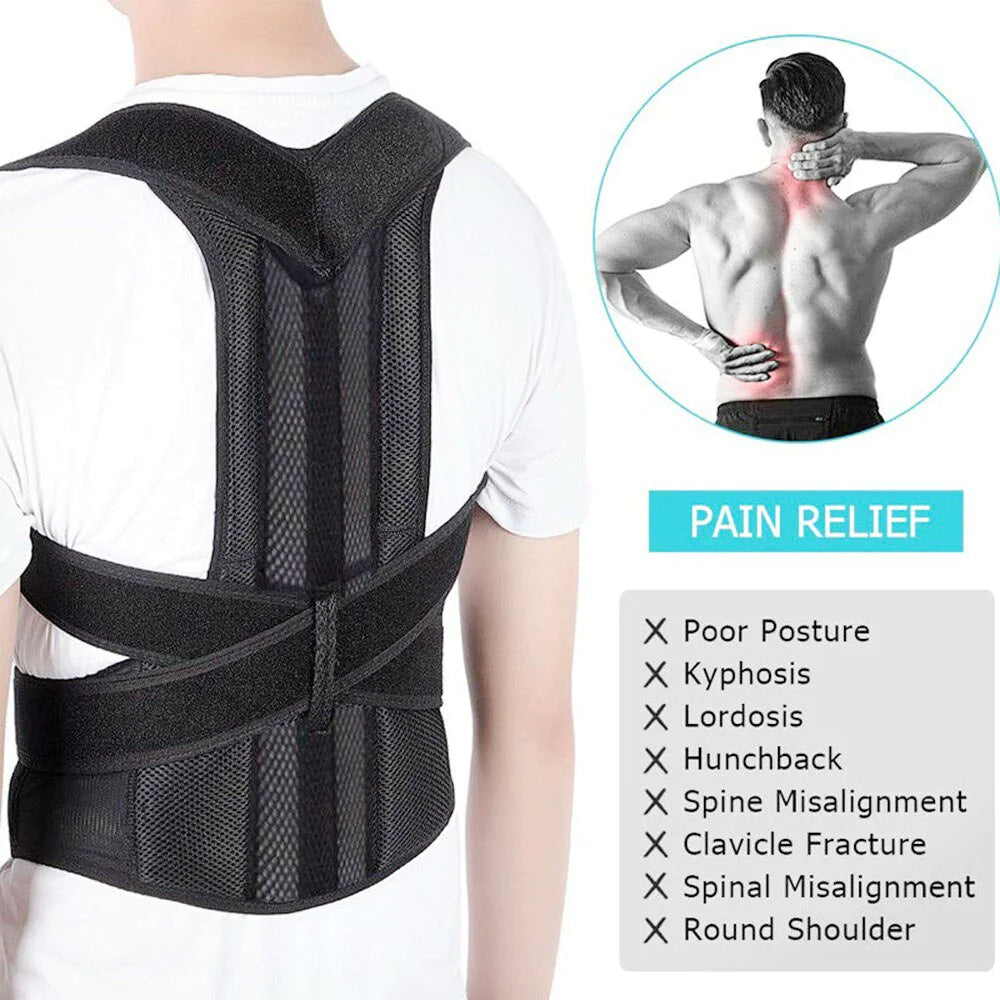 Adjustable Posture Corrector Low Back Support Shoulder Brace Belt For Men Women - Anti Spier 