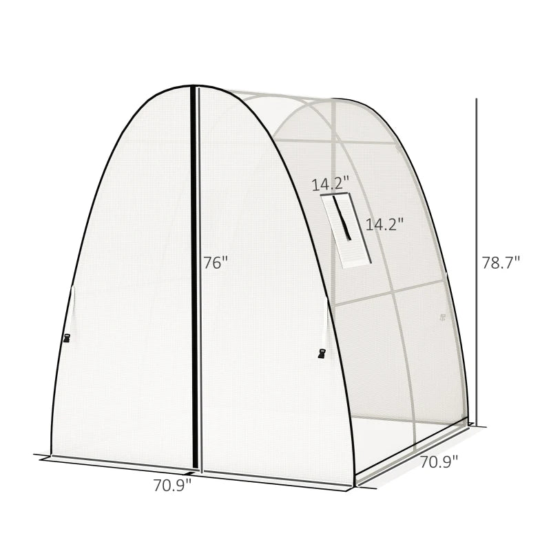 Outsunny Tunnel Hoop House Greenhouse with Sandbags and Hemmed PE Cover, 2 Doors and Screen Windows, 6' x 6' x 6.6', White by Dropsure