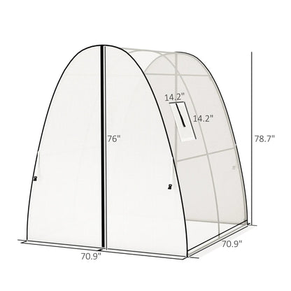 Outsunny Tunnel Hoop House Greenhouse with Sandbags and Hemmed PE Cover, 2 Doors and Screen Windows, 6' x 6' x 6.6', White by Dropsure